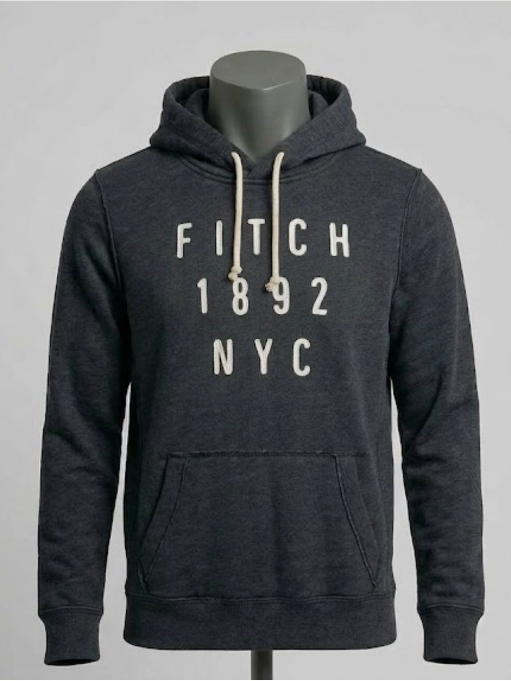 Abercrombie & Fitch Charcoal Grey Graphic Hoodie Sweatshirt Distressed | Small